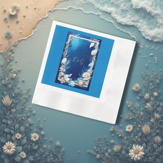 blauwe kustvibe bruiloft servet