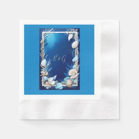 blauwe kustvibe bruiloft servet (Voorkant)