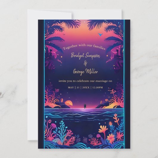 blauwe kustvibe bruiloft uitnodiging (Voorkant)