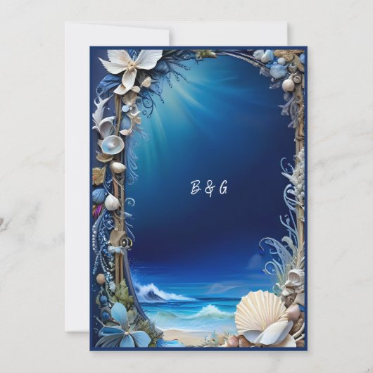 blauwe kustvibe bruiloft uitnodiging (Achterkant)