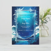 blauwe kustvibe bruiloft uitnodiging (Staand voorkant)