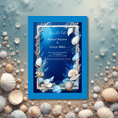 blauwe kustvibe bruiloft uitnodiging