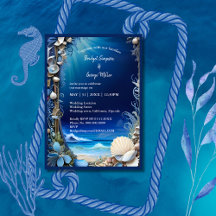 blauwe kustvibe bruiloft uitnodiging