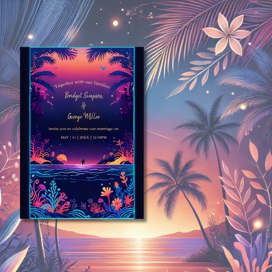 blauwe kustvibe bruiloft uitnodiging