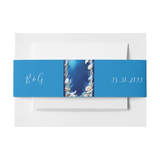 blauwe kustvibe bruiloft uitnodigingen wikkel (Voorkant Voorbeeld)