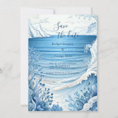 blauwe kustvibe bruiloft veilig de datum Uitnodigi Kaart (Voorkant)