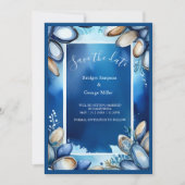 blauwe kustvibe bruiloft veilig de datum Uitnodigi Kaart (Voorkant)