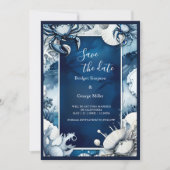 blauwe kustvibe bruiloft veilig de datum Uitnodigi Kaart (Voorkant)