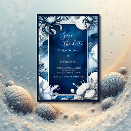 blauwe kustvibe bruiloft veilig de datum Uitnodigi Kaart