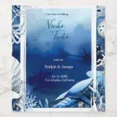 blauwe kustvibe bruiloft wijn etiket (Enkel label)