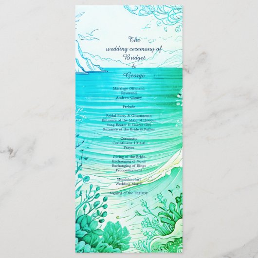 Blauwe kustvibe huwelijksprogramma & menu (Achterkant)