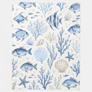 Blauwe Kustvis Vliesdeken Fleece Deken