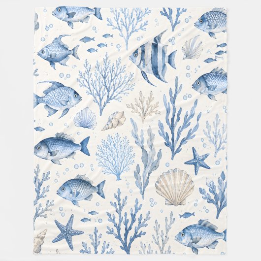 Blauwe Kustvis Vliesdeken Fleece Deken (Voorkant)
