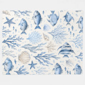 Blauwe Kustvis Vliesdeken Fleece Deken (Voorkant (Horizontaal))