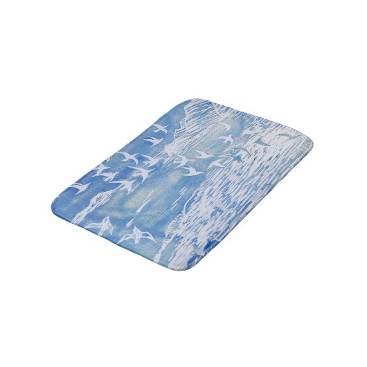 Blauwe kustvogels Moderne Waterverf Art Badmat (Gekanteld)