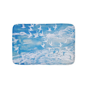 Blauwe kustvogels Moderne Waterverf Art Badmat
