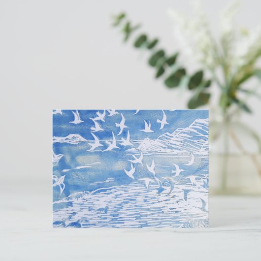 Blauwe kustvogels Moderne Waterverf Art Briefkaart (Staand voorkant)