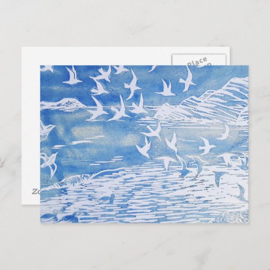 Blauwe kustvogels Moderne Waterverf Art Briefkaart (Voorkant / Achterkant)