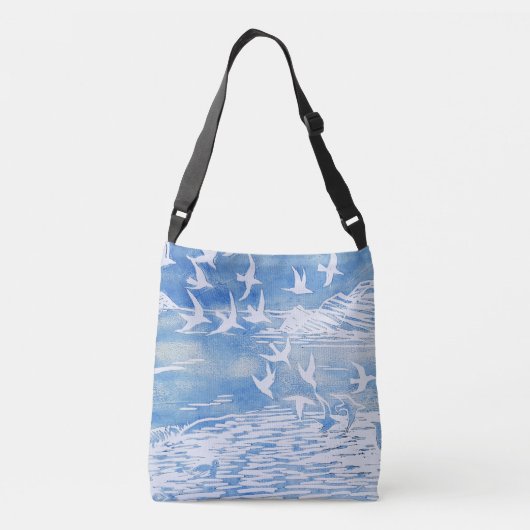 Blauwe kustvogels Moderne Waterverf Art Crossbody Tas (Achterkant)