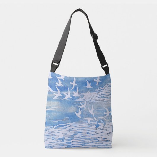 Blauwe kustvogels Moderne Waterverf Art Crossbody Tas (Voorkant)