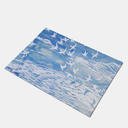 Blauwe kustvogels Moderne Waterverf Art Deurmat (Schuin)