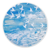 Blauwe kustvogels Moderne Waterverf Art Keramische Knop (Voorkant)