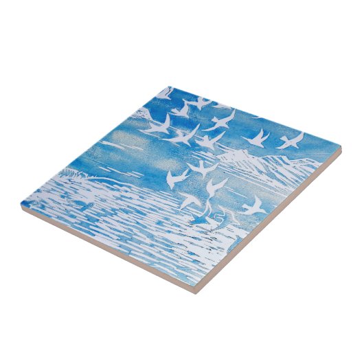 Blauwe kustvogels Moderne Waterverf Art Tegeltje (Zijkant)