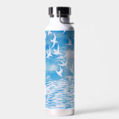 Blauwe kustvogels Moderne Waterverf Art Waterfles (Links)