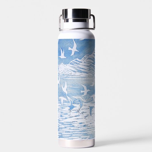 Blauwe kustvogels Moderne Waterverf Art Waterfles (Achterkant)