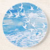 Blauwe kustvogels Moderne Waterverf Art Zandsteen Onderzetter (Voorkant)