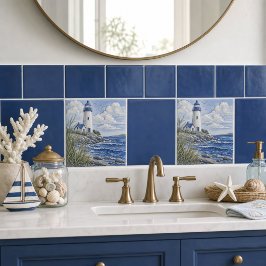 Blauwe kustvuurtoren nautische decoratie  tegeltje