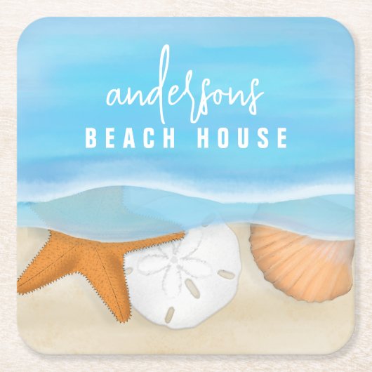 Blauwe kustzeekust Whimsical Ocean Seashells Kartonnen Onderzetters (Voorkant)