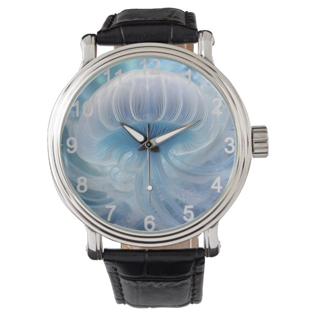 Blauwe kwal onder zee fractale kunst, horloge (Voorkant)