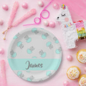 Blauwe kwal op grijs papieren bordje (Feest)