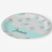 Blauwe kwal op grijs papieren bordje (Gekanteld)