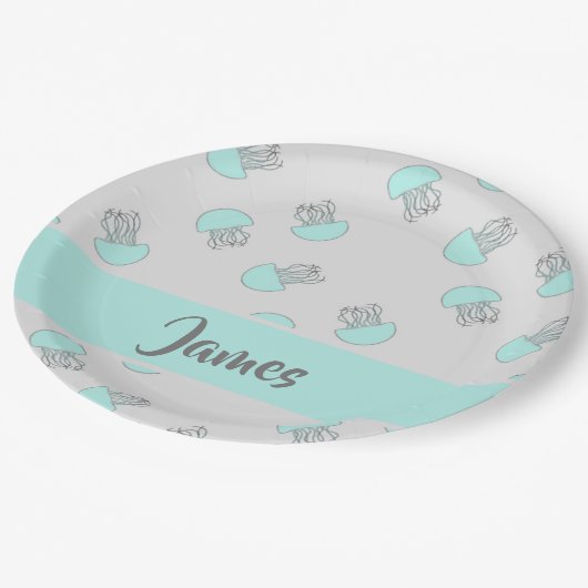 Blauwe kwal op grijs papieren bordje (Gekanteld)