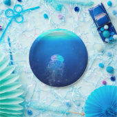 Blauwe kwal zwemt in mythe oceaan papieren bordje (Feest)