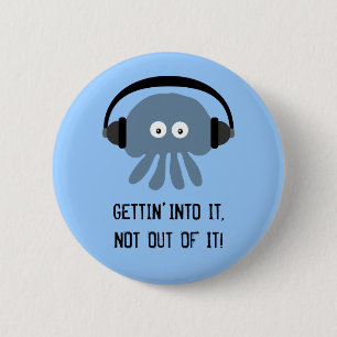 Blauwe kwallen en koptelefoons die in IT-badge ter Ronde Button 5,7 Cm