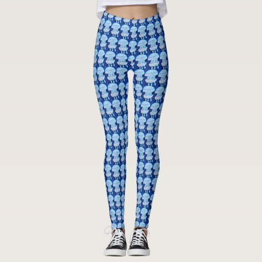 Blauwe kwallen schilderen leggings (Voorkant)