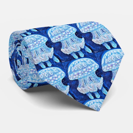 Blauwe kwallen schilderen stropdas (Opgerold)