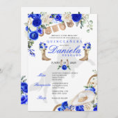 Blauwe laarzen & Rozen Papel Picado Quinceañera Kaart (Voorkant / Achterkant)