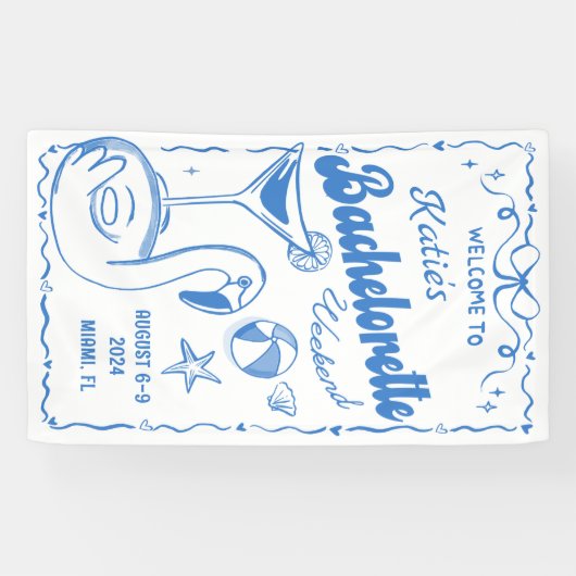 Blauwe Laatste Toast Strand Bruidsmeisje Weekend B Spandoek (Horizontaal)