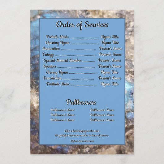 Blauwe Labradorietsteen met citaat en vierkante fo Programmakaart (Achterkant)