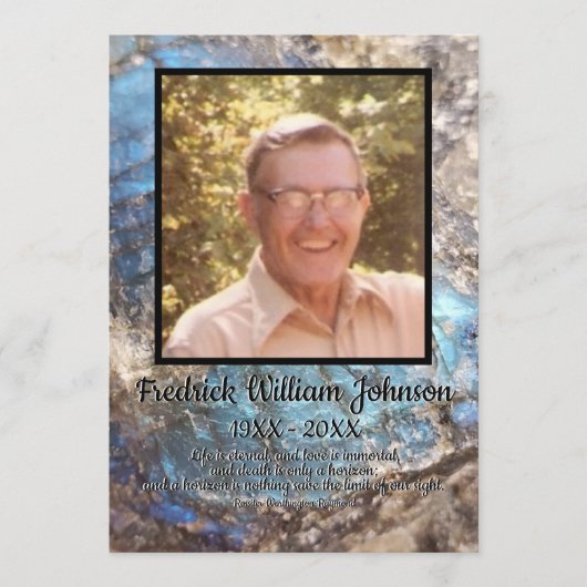 Blauwe Labradorietsteen met citaat en vierkante fo Programmakaart (Voorkant)