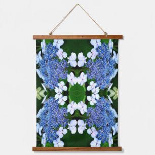 Blauwe Lacecap Hortensia Bloem Abstract Hangend Wandkleed