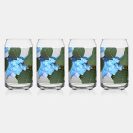 Blauwe Lacecap Hydrangea Bloom Floral Blikvorm Glas
