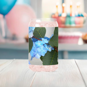 Blauwe Lacecap Hydrangea Bloom Floral Blikvorm Glas
