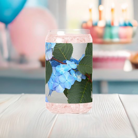 Blauwe Lacecap Hydrangea Bloom Floral Blikvorm Glas (Insitu (Baby Shower))