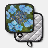 Blauwe Lacecap Hydrangea Bloom Floral Pannenlap (Voorkant / Achterkant)