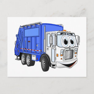 Blauwe lachende Cartoon vuilniswagen Briefkaart